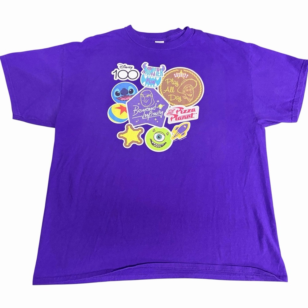 Disney 100th Anniversary Toy Story Monsters Inc. Graphic Purple T-Shirt XL Hanes